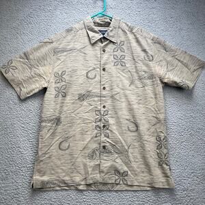 Hawaiian Shirt Mens Large Button Up Aloha Fish Floral Short Sleeve Cova